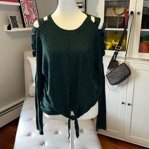 Green Knit Too Shirt with open shoulder cuts
